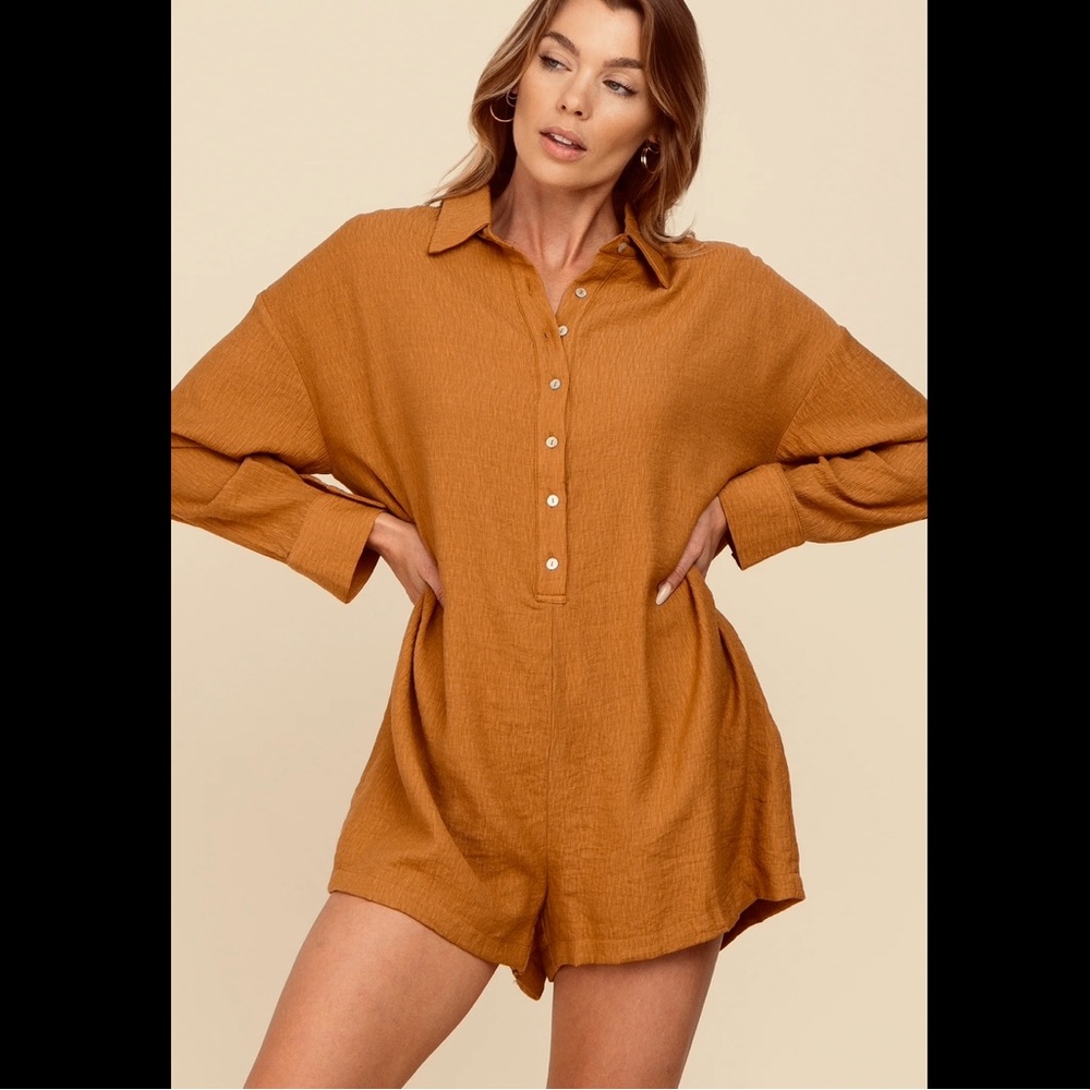 Solaí the Label Coastal Button Down Romper - Camel